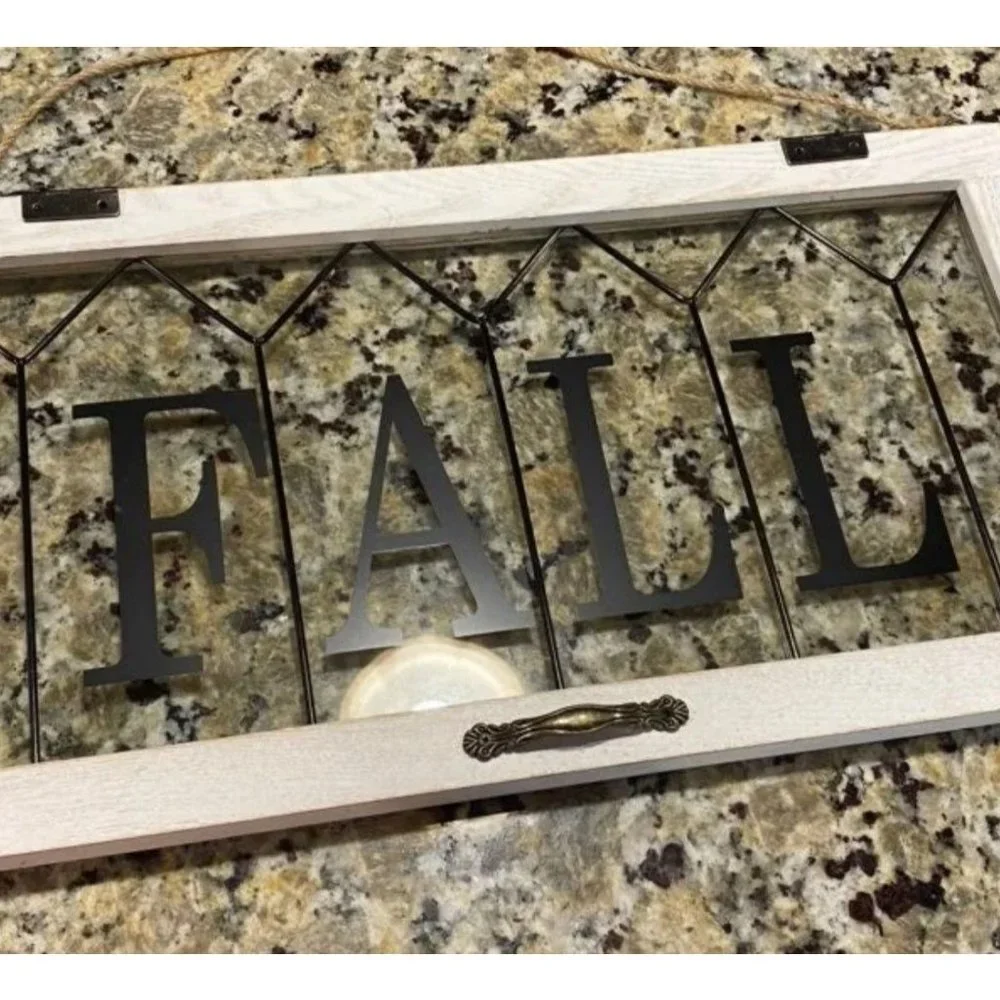 Fall Wall Sign Decor White Wood Glass‎ Window Frame Rustic Farmhouse